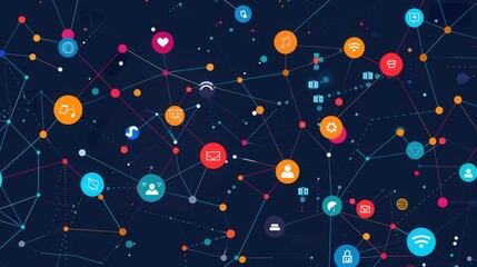Poster - Celebrate digital transformation with icons that represent connectivity and online interactions.