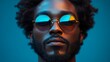 © PaulShlykov - attractive black man with voluminous afro, he is wearing designer shades