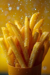 Poster - Four chips hang in the air, each appetizing, against a yellow background