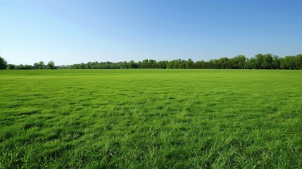 Poster - Lush green meadow under a clear blue sky.