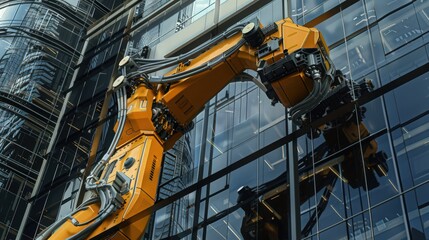 Poster - Highlight robots assembling and installing state-of-the-art HVAC systems in a new skyscraper, ensuring optimal climate control and energy efficiency