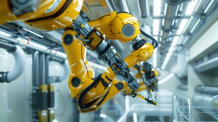 Poster - Highlight robots assembling and installing state-of-the-art HVAC systems in a new skyscraper, ensuring optimal climate control and energy efficiency