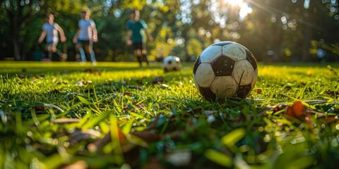 Soccer Ball Resting on the Grass in a Park