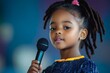 © Anupam - Young girl at talent show singing with a mike, Generative AI