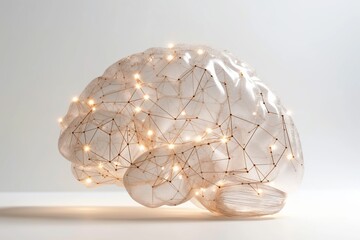Poster - Glass brain showing neural connections lighting up on white background
