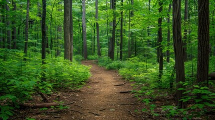 Wall Mural - Path through a lush green forest.