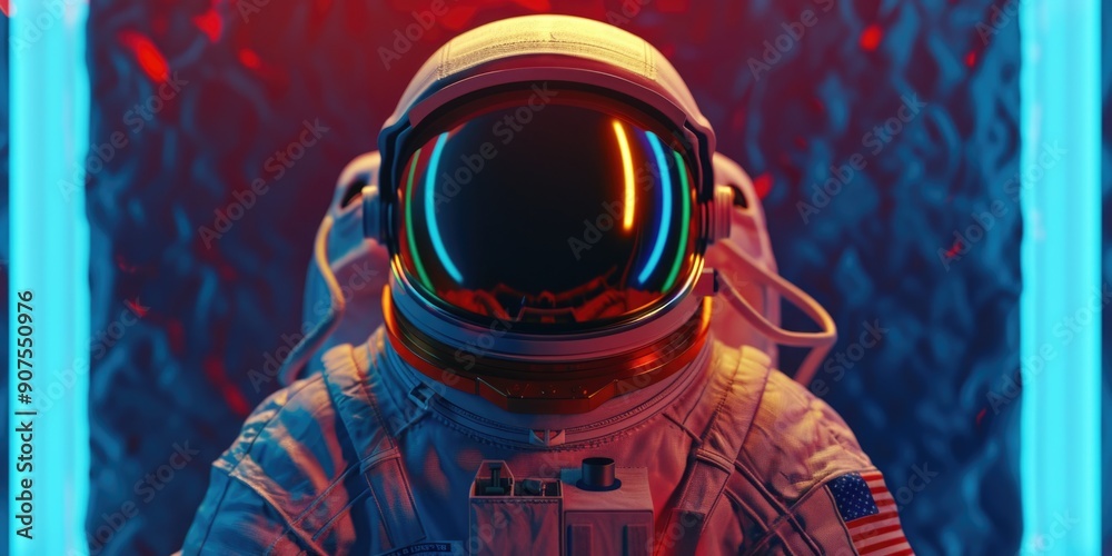 Astronaut in a space suit with a glowing helmet, suitable for use as a ...