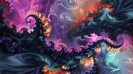 Poster - abstract fractal artwork featuring vibrant colors and intricate patterns. the design is a swirling t