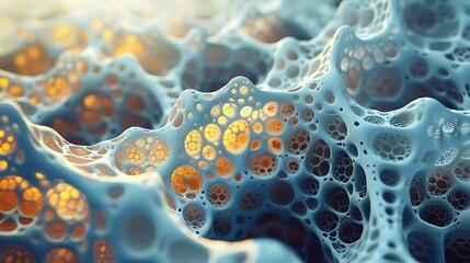 Poster - abstract 3d illustration of a blue and yellow cell structure.