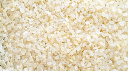 Close-up of uncooked white rice grains in a large pile.