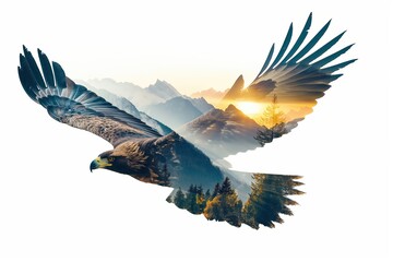 Wall Mural - Majestic eagle soaring with mountain landscape inside its wings