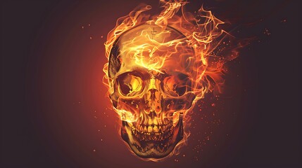 Poster - Digital illustration of a skull burning in flames