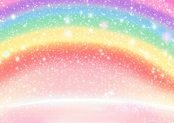 Wall Mural - Pastel rainbow with glitter and sparkles soft white background.