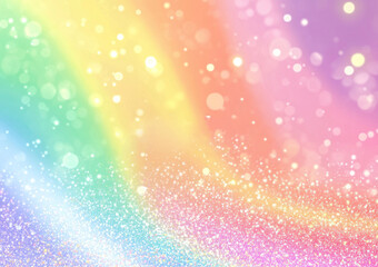 Wall Mural - Pastel rainbow with glitter and sparkles soft white background.