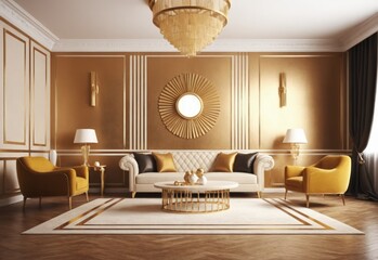 Retro style interior design with golden Art deco decoration