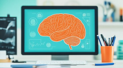 Neurology research, scientific brain diagram, flat design illustration