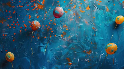 Colorful balloons on grunge blue background. Holidays concept.