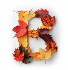 Sticker - Colorful Autumn Leaves Forming the Letter B on a White Background