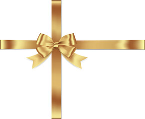 Fototapete - Gold bow whith horizontal and Vertical cross ribbon place on white background for decorate you decorate you wedding card, gift card or website, Vector EPS10 with copy space