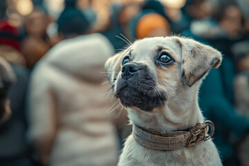 Canvas Print - A dog is standing in front of a crowd