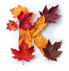 Canvas Print - Colorful Autumn Leaves Arranged Around a Letter K on a White Background