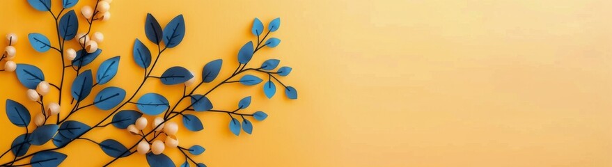 Wall Mural - Decorative Leaves Against Yellow Background Creating a Modern Art Effect