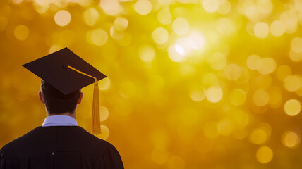 graduate in cap and gown on bokeh background