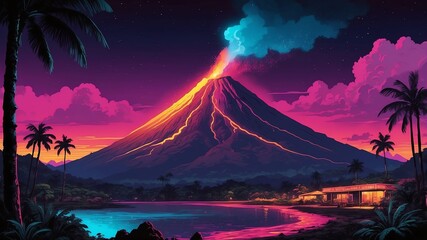 Wall Mural - arenal volcano costa rica retro neon