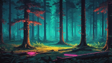 Wall Mural - bialowieza forest polandbelarus retro neon