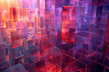 Wall Mural - close up abstract horizontal illustration of transparent geometric glowing shapes structure in a fut