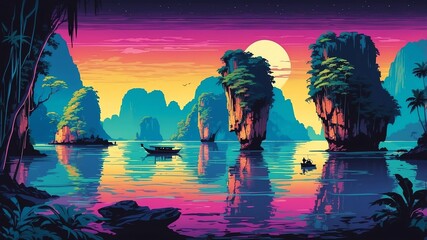 Wall Mural - phang nga bay thailand retro neon