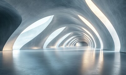 Wall Mural - 3d render of abstract futuristic architecture with empty concrete floor. Scene for car presentation, Generative AI