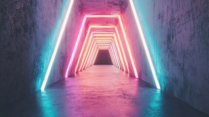 Poster - A striking tunnel illuminated by colorful neon lights creates an otherworldly ambiance