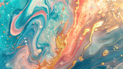 Colorful marble ink texture background with swirls and sparkles