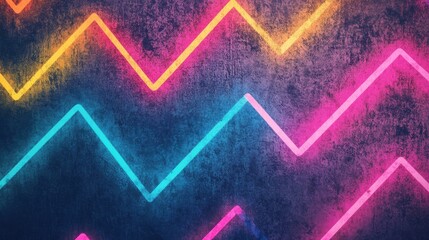 Poster - A lively display of colorful neon zigzag lines brightens a dark urban backdrop