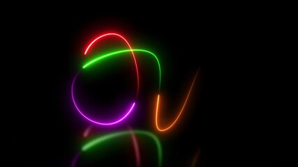 Wall Mural - Rainbow colors neon glowing curve laser lines on black background. Seamless looping animation.