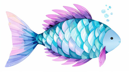 Wall Mural - colorful illustrated fish with vibrant scales swimming gracefully. beautiful fish design with waterc