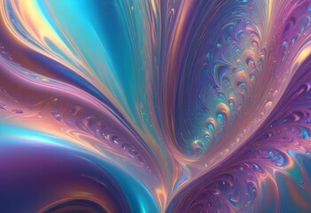 Wall Mural - Abstract image of swirling, fluid colors in shades of blue, purple, and orange. The colors blend and flow, creating a dynamic and organic effect.