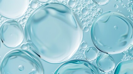 Poster - Oil bubbles close up a circles of water macro abstract light blue background : Generative AI