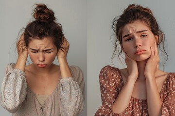 Wall Mural - girl on the left has a frown on her face and her hair is in a bun