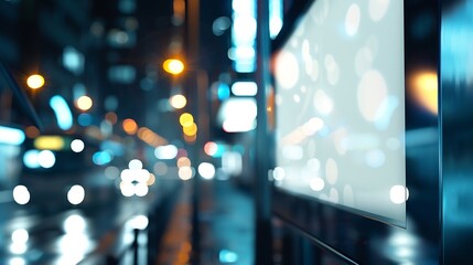Aufkleber - Blank city format Billboard LightPoster CityLight banner pylon in in the city center mockup at night Blurred background copy space : Generative AI