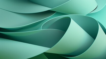Aufkleber - Colored paper curved green 3d abstract background : Generative AI