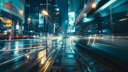 Aufkleber - Blank city format Billboard LightPoster CityLight banner pylon in in the city center mockup at night Blurred background copy space : Generative AI