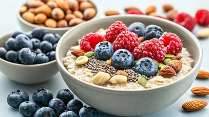 Wall Mural - Homemade Acai bowl made with oatmeal, granola, berries and cereal for good health and vegan