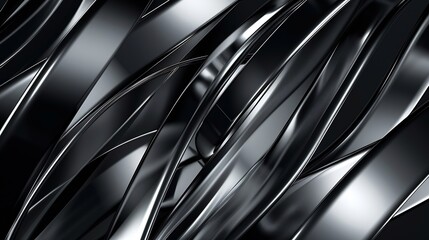 Aufkleber - This is a background image in which silver intersecting streamlines are drawn with a brush on a black background : Generative AI