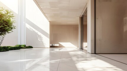 Fototapete - Sleek minimalist modern house with spacious interior Architectural elegance captured : Generative AI