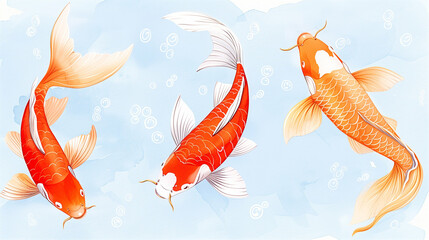 Wall Mural - colorful koi fish swimming in serene blue water with gentle bubbles. stunning artistic representatio