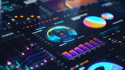 Fototapete - dashboard indicator chart data statistic investment graph management analyze diagram touching at dashboard data management to manage data bar and graph show above that smart phone : Generative AI