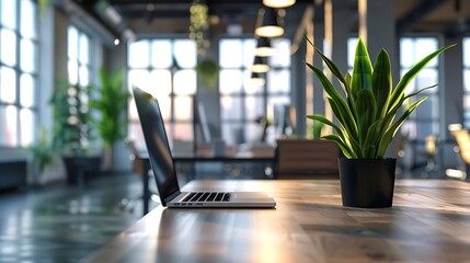 Aufkleber - Beautiful defocused office background  office interior panoramic background : Generative AI