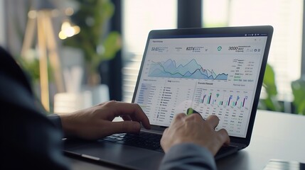 Aufkleber - Businessman works on laptop Showing 2024 business trends dashboard with charts metrics  AI Ecommerce KPI analytical businessperson planning business growth 2024 New Year Future busines : Generative AI